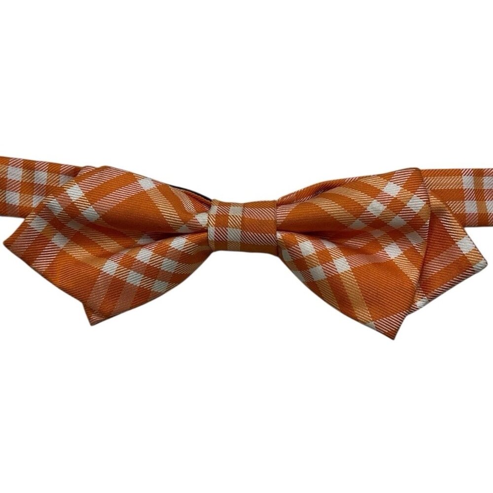 IZOD Men's 100% Polyester DESIGNER Bow Tie Orange Tartan W:2.1" EUC